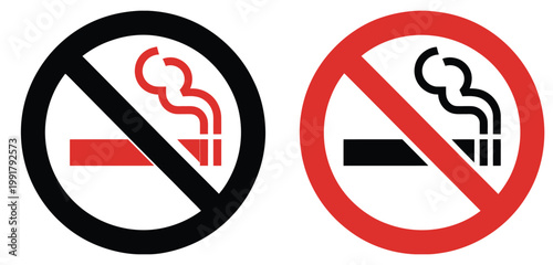 No smoking sign collection, prohibition icon set representing smoking ban, cigarette restriction, and public health safety rules, vector illustration