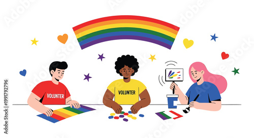 LGBTQ+, pride, diversity, inclusion, illustration, vector graphics, colorful, rainbow, people, community