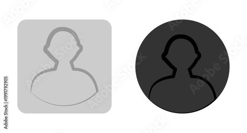 Vector flat illustration in grayscale. Two profiles round and square. Avatar, user profile, face icon, profile picture. Suitable for social media profiles, icons, splash screens and as a template.