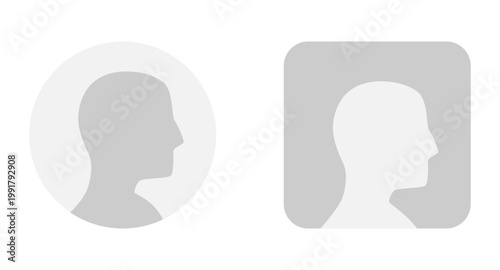 Vector flat illustration in grayscale. Two profiles round and square. Avatar, user profile, face icon, profile picture. Suitable for social media profiles, icons, splash screens and as a template.