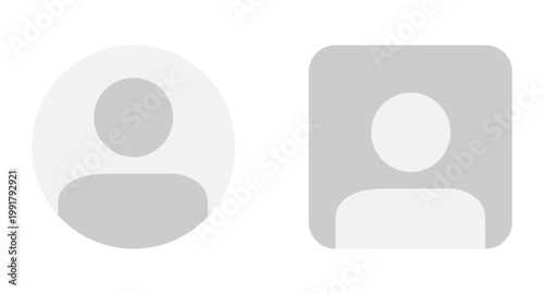 Vector flat illustration in grayscale. Two profiles round and square. Avatar, user profile, face icon, profile picture. Suitable for social media profiles, icons, splash screens and as a template.