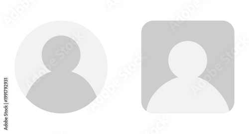 Vector flat illustration in grayscale. Two profiles round and square. Avatar, user profile, face icon, profile picture. Suitable for social media profiles, icons, splash screens and as a template.