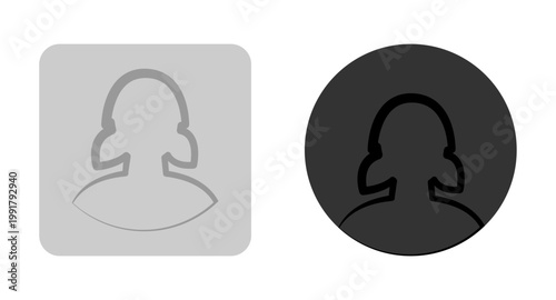 Vector flat illustration in grayscale. Two profiles round and square. Avatar, user profile, face icon, profile picture. Suitable for social media profiles, icons, splash screens and as a template.
