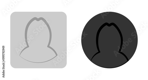 Vector flat illustration in grayscale. Two profiles round and square. Avatar, user profile, face icon, profile picture. Suitable for social media profiles, icons, splash screens and as a template.