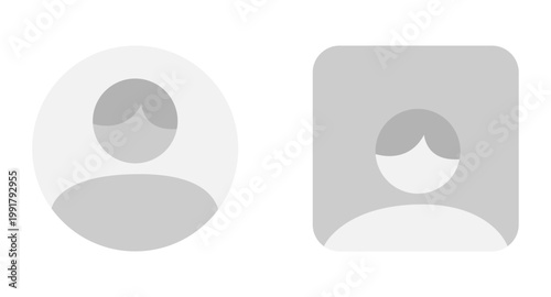 Vector flat illustration in grayscale. Two profiles round and square. Avatar, user profile, face icon, profile picture. Suitable for social media profiles, icons, splash screens and as a template.