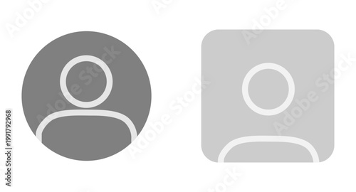Vector flat illustration in grayscale. Two profiles round and square. Avatar, user profile, face icon, profile picture. Suitable for social media profiles, icons, splash screens and as a template.