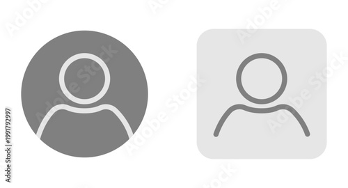 Vector flat illustration in grayscale. Two profiles round and square. Avatar, user profile, face icon, profile picture. Suitable for social media profiles, icons, splash screens and as a template.