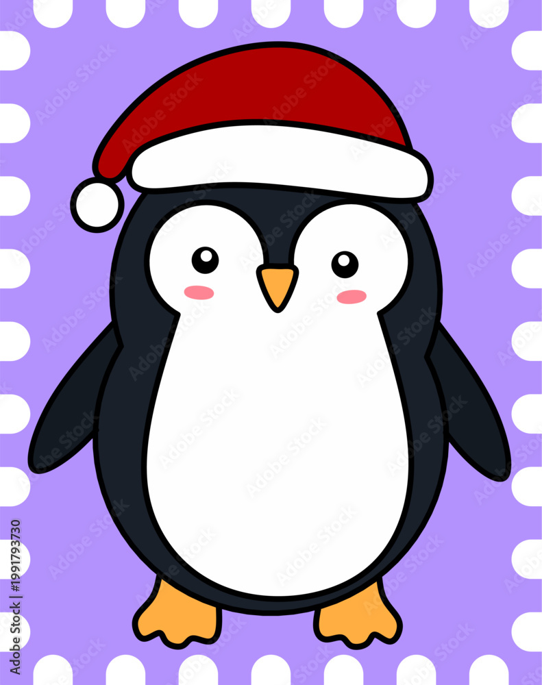 Fototapeta premium Cute Penguin Christmas Postage Stamp Illustration