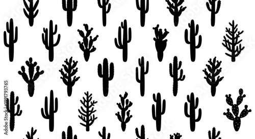 Black Cactus Silhouette Patterns.