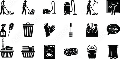 Comprehensive collection of cleaning and household maintenance icons Vector