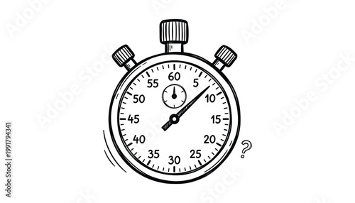 Hand drawn stopwatch icon with question mark transparent background vector illustration for time and measurement.