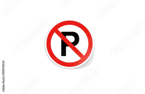 Restricted Parking Ban Traffic Sign Sticker. Flat Vector Illustration of No Parking Road Sign.