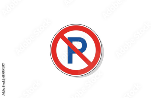 Restricted Parking Ban Traffic Sign Sticker. Flat Vector Illustration of No Parking Road Sign.