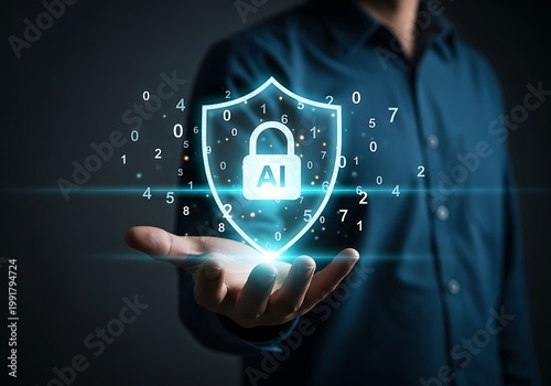 Ai cybersecurity protection on hand concept