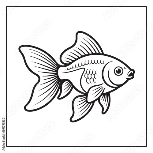 Cute Sea Animals and Marine Life Coloring Page Vector Line Art