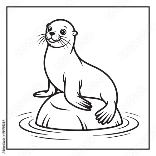 Cute Sea Animals and Marine Life Coloring Page Vector Line Art
