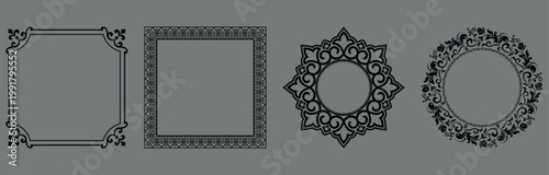 Set of decorative frames Elegant vector element for design in Eastern style, place for text. Floral black and gray frames. Lace illustration for invitations and greeting cards