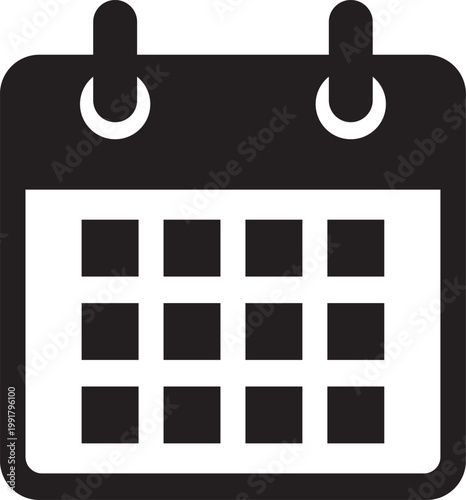 Calendar icon displays a black and white grid representing a monthly schedule or planning tool for professional time management.