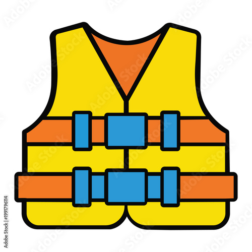 Safety Vest: A vibrant and colorful safety vest, showcasing essential gear for water activities.
