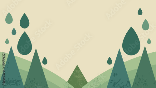 Vector template featuring stylized drops of water in a flat design style with a prominent earthy tone color palette, including shades of green and blue