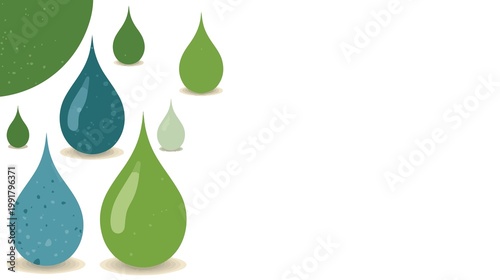 template featuring stylized drops of water in a flat design style with a prominent earthy tone color palette, including shades of green and blue