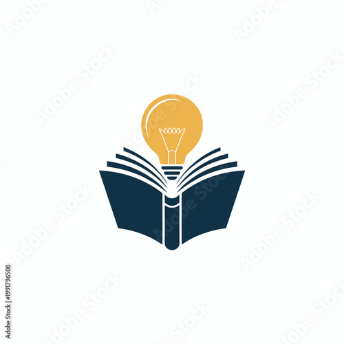 Book and light bulb logo for ideas with innovation knowledge creativity