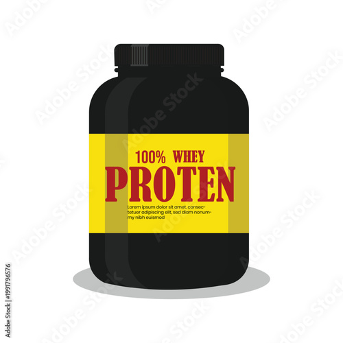 Whey Protein Power: A sleek black jar of whey protein isolate takes center stage, its bold label promising pure, high-quality nutrition for peak performance.