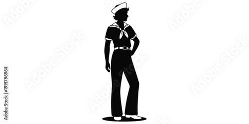 Sailor silhouette illustration, naval uniform artwork, maritime profession design concept scene, nautical lifestyle representation, seafaring tradition figure, flat vector illustration