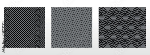 Geometric set of seamless black and gray patterns. Simple vector graphics