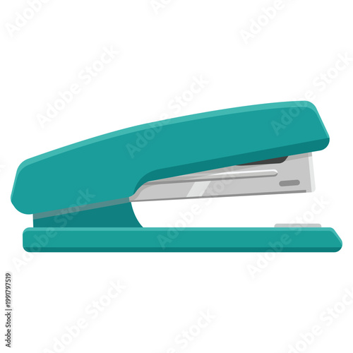 Stationery Stapler in Cyan: A simple illustration of a teal stapler, a ubiquitous office tool, ready to bind documents.