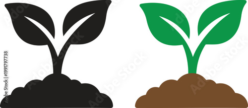 Plant sprout growing from soil icon vector