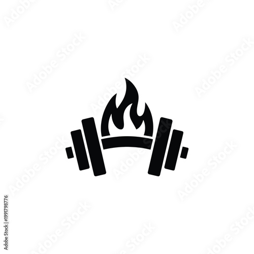 Dumbbell with flames graphic white background black and white graphic design