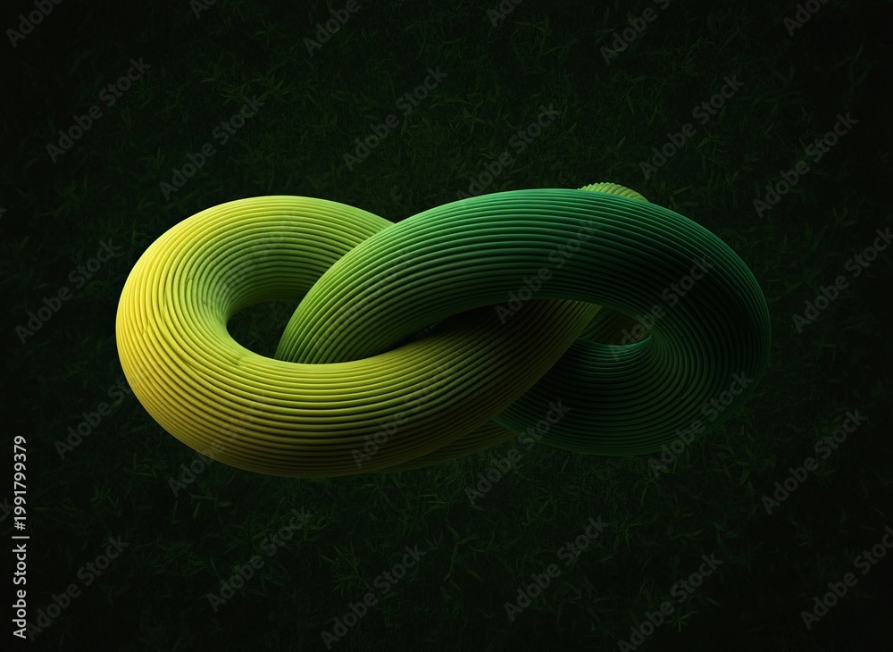 Fototapeta premium Abstract infinity symbol rendered in vibrant yellow and green, symbolizing endless possibilities and interconnectedness