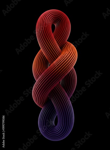 Abstract 3D Rendered Torus Knot Sculpture with Gradient Color Transition on Black Background