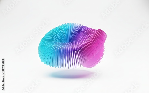 Abstract 3D render of a futuristic ribbed spiral shape with a vibrant cyan and magenta gradient, creating a sense of motion and digital elegance