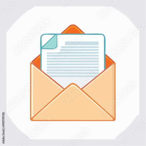 Open envelope with letter inside, communication icon