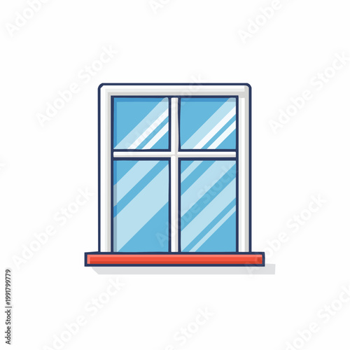Illustration of a White Window with Blue Panes