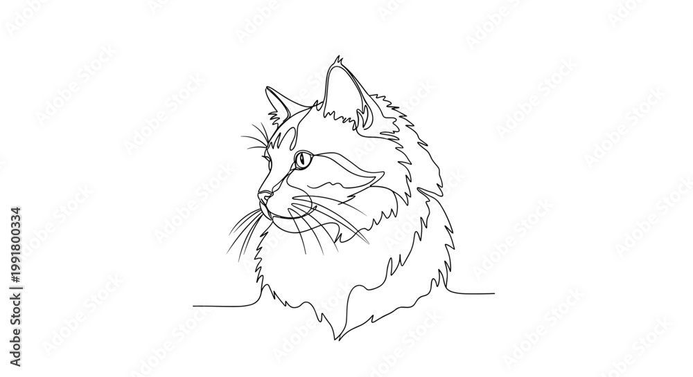 Obraz premium Siberian cat head portrait line art on white background