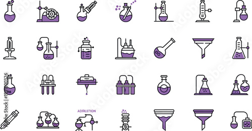 Collection of common laboratory glassware and equipment illustrations Vector