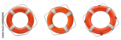 A red and white lifebuoy ring isolated on white background high resolution for maritime safety and ocean travel and nautical theme decoration and coastal rescue service advertising concepts.