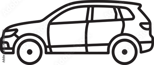A minimalist line art icon of a compact SUV or car seen from a side profile.eps