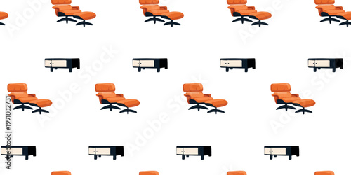 Selective focus. Seamless pattern with leather armchair and cabinet
