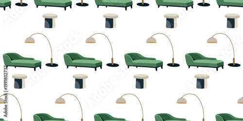 Selective focus. Green couch lamp table seamless background