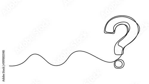 Continuous single line drawing of a question mark symbol.