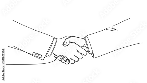 Continuous one line drawing of a business handshake.