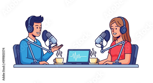 Two podcasters recording an episode together.