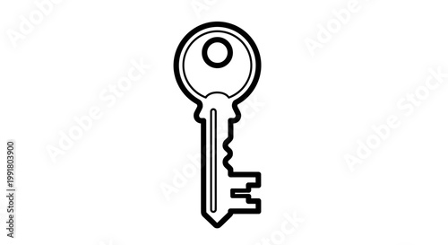 Retro skeleton key outline, vintage object, symbol of access and security