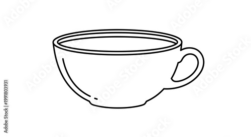 Simple line art drawing of a coffee cup with handle, white background