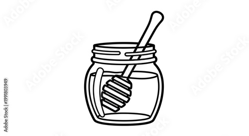 Simple line drawing of a jar of honey with a dipper