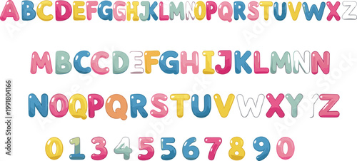 Vector Set of Colorful Alphabet and Numbers in Playful Style for Educational, Kids, and Fun Designs